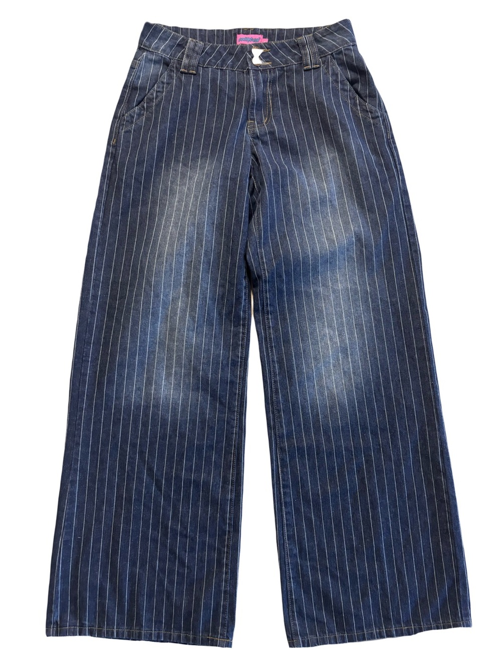 Edikted Navy Pinstripe Wide-Leg Jeans